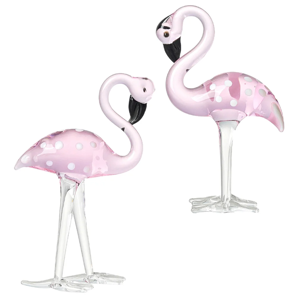 

2 Pcs Home Decor Flamingo Animal Decorative Adorn Bookcase Figurines White Crystal Decorations Party Statue Office