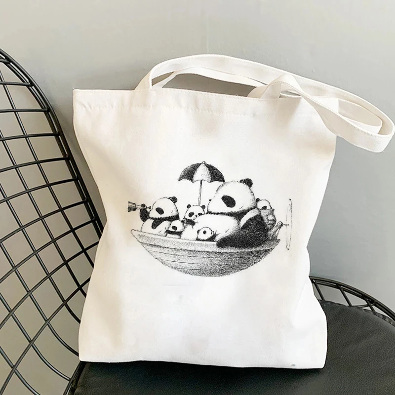 

Niche Design New Cute Women's Panda Print Handbag Chic Eco-friendly Casual Bag Large Capacity Canvas Bag.