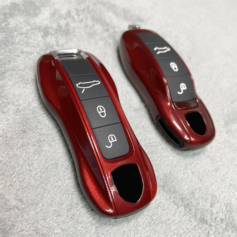 

Key Case Burgundy Red Shell Cover for Porsche Macan Panamera Cayenne Taycan Boxster 911 718 Remote Control Fob Replace 3pcs/set