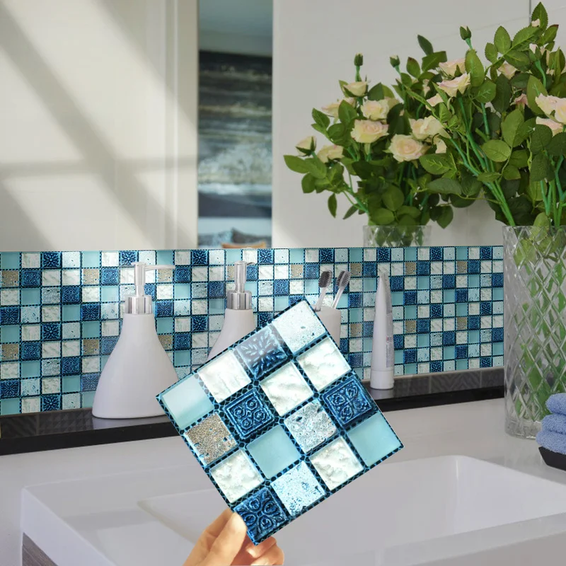 

20pcs Mosaic Tiles Kitchen Wall Stickers Waterproof 10x10cm Pvc Self Adhesive Tile Sticker Bathroom Home Wallpaper Decoration