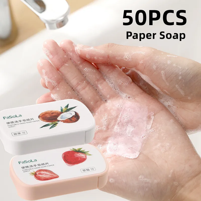 

Sdotter Portable Mini Strawberry Paper Soap Disposable Hand Washing Scented Soap Papers Hand Care Cleaning Soaps Bath Travel Sup