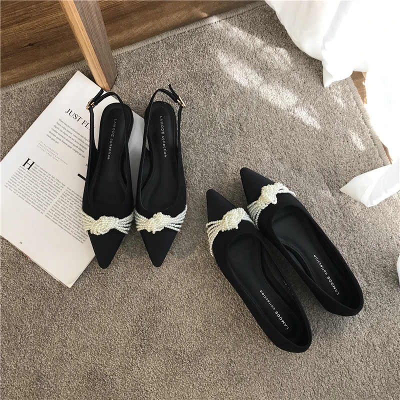 

Shallow Mouth Round Toe Shoes Woman Flats Casual Female Sneakers Low Heels Modis Pearl Decorateion Dress Pointed Toe New 2023