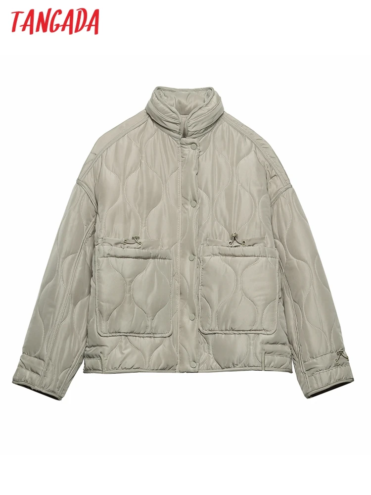 

Tangada Women's Thin Parkas Jacket Loose Long Sleeves Pocket 2022 Ladies Elegant Crop Coat 6H102