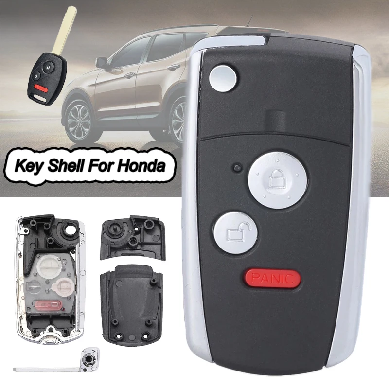 

KEYECU 3 Buttons Modified Filp Remote Key Shell Fob Case For Honda Fit CRV Civic Insight Ridgeline HRV Jazz ACCORD 2003-2013