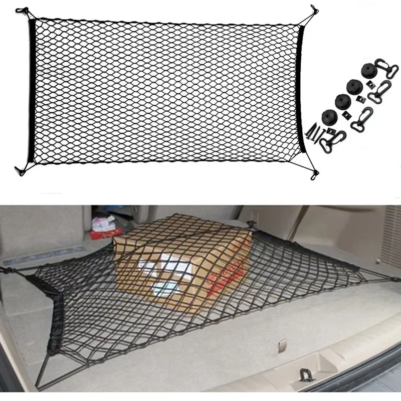 

Trunk Nets 110 x 60 cm Elastic Strong Nylon Cargo Luggage Storage Organizer Net Mesh With Hooks For Car Van Pickup SUV MPV