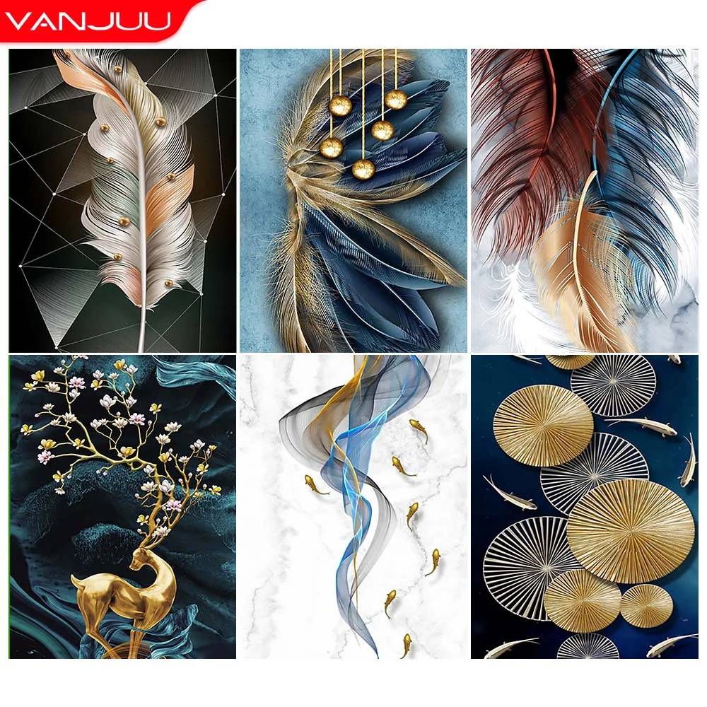 

Diamond Embroidery Feather Lotus Leaf Cross Stitch Kit Diamond Painting Abstract Art Full Drill DIY Home Decor Mosaic Art