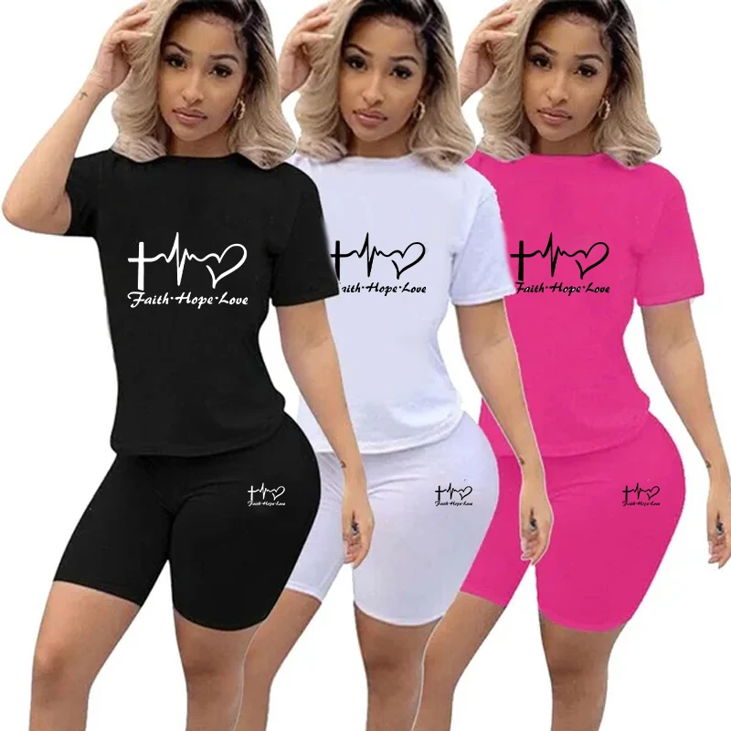 Американская женская футболка с принтом букв спортивный костюм коротким рукавом