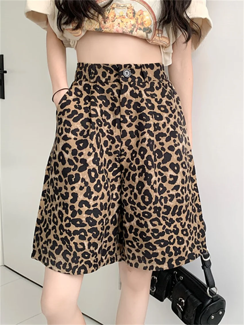 

HziriP S-4XL Oversize Women Shorts Leopard Stylish High Waist 2022 Summer Streetwear Casual Slim-Fit New Wide Leg Half Pants