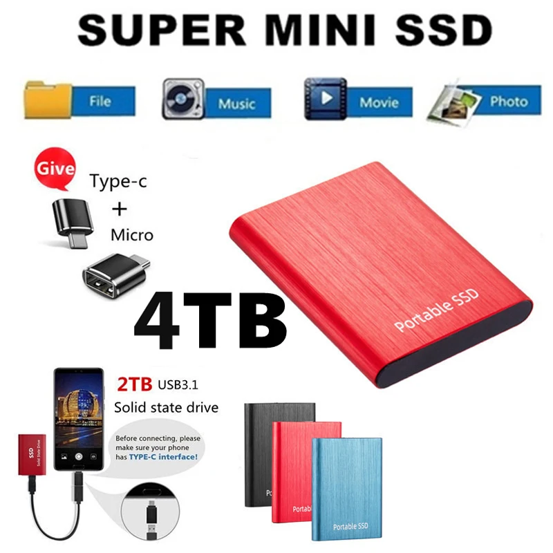 

SSD HDD 4TB External Solid State Drive Storage Device Computer Mobile Hard Drive