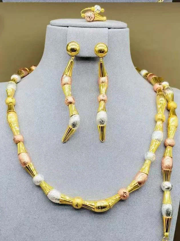 Новинка: Ювелирный набор из бамбуковых бусин с позолотой 18K, 3 предмета (колье, серьги, кольцо), роскошные украшения для женщин на свадьбу или вечеринку. (art.: 3920da649476f) - 3920da649476f