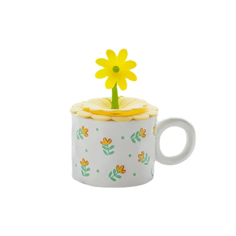 

Ceramic Cup Girl Cute Flowers Mug Hand Painted Birthday Gift Coffee Milk Mug Large Capacity Anti-scald Handgrip High Quality NEW