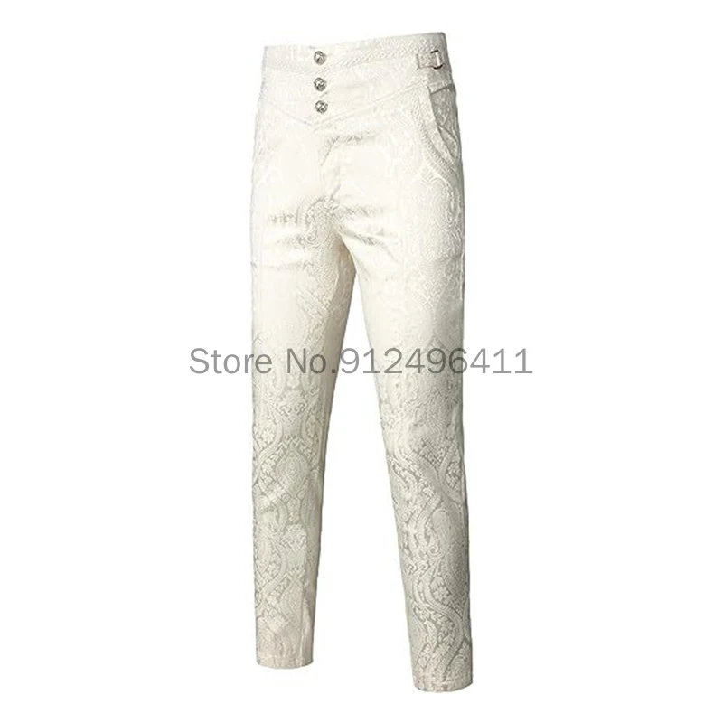 

Men's Medieval Steampunk Pants Jacquard Leather Stylish Zipper Black Gothic Slim Fit Victorian Noble Vintage Trousers S-5XL