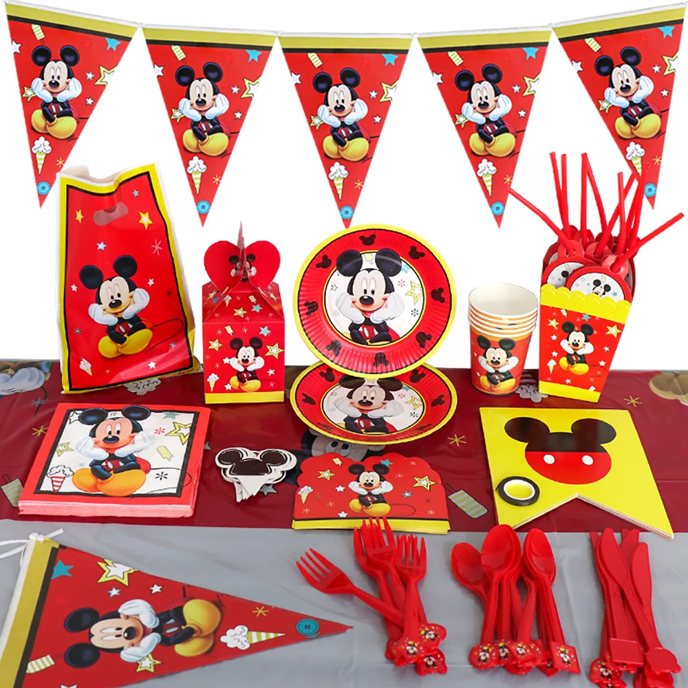 

Disney Микки Маус украшение для дня рождения детская девочка товары для дня рождения одноразовая посуда искусственные коробки баннеры