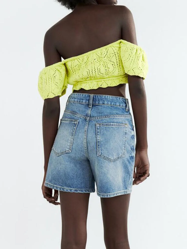 Женский Короткий трикотажный пуловер с открытой спиной и коротким рукавом |