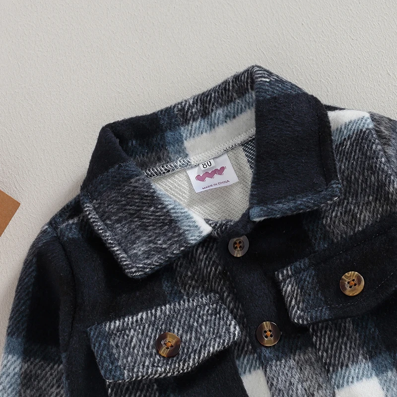 

Toddler Baby Flannel Jacket Baby Boy Girl Plaid Coat Button Down Kids Fall Winter Outerwear