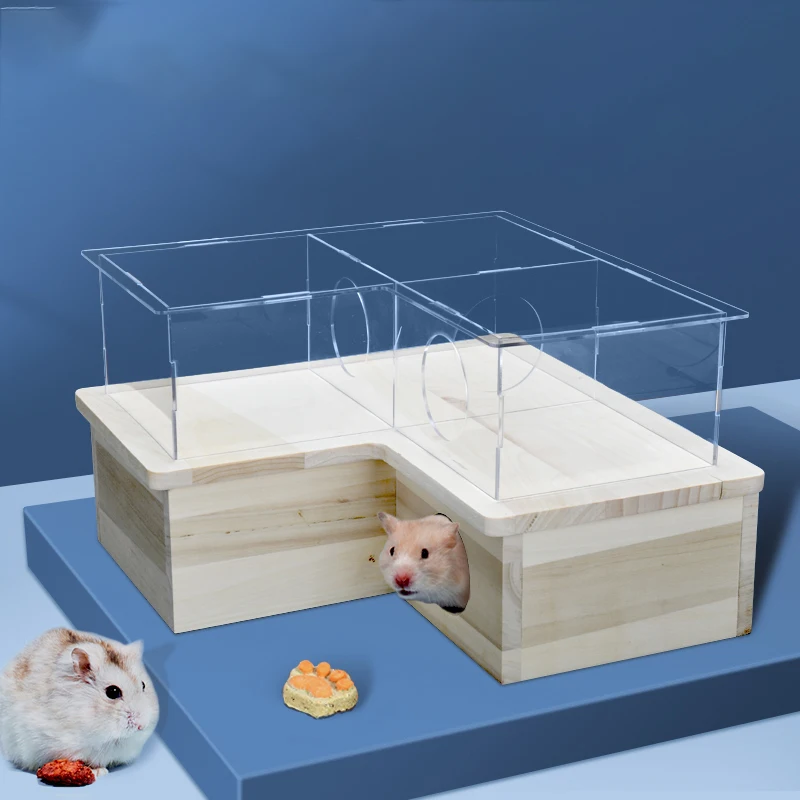 

Hamster Wooden Furniture To Avoid The Nest Transparent Acrylic Multi-Bedroom Small House Golden Bear Landscaping Supplies