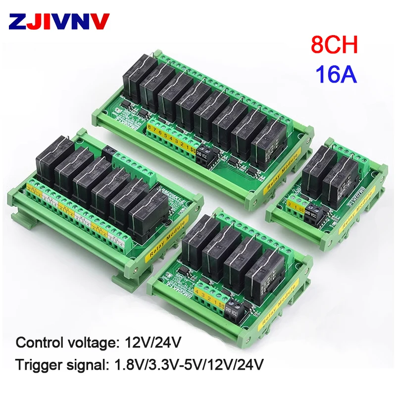 

8CH DIN-Rail Optocoupler Isolated Pluggable Relay Module Contact Capacity Maximum 16A Trigger Signal 1.8V/3.3V-5V/12V/24V