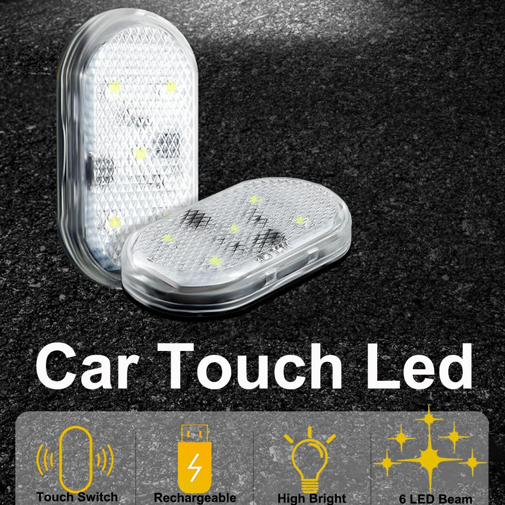 

2PC Mini Car Touch Light 6LED High Bright Auto Interior Reading Lamp LED Car Styling Night Light Ambient Light Rechargeable