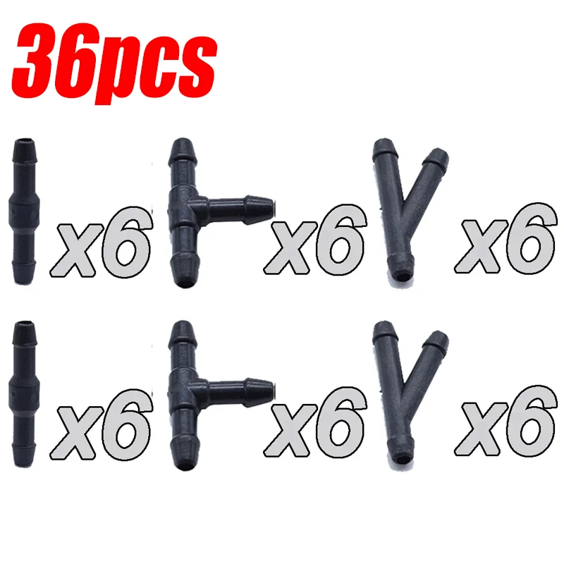 

18/36 шт., соединительная труба омывателя ветрового стекла, Т-образный, прямой, 3-ходовой, Y-образный, для воздуха, топлива, воды, бензина, насадка для омывателя, шланг