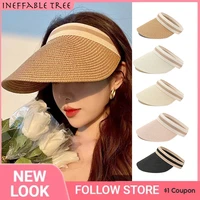 summer straw hat soft folding sun hats for women wide brim empty top ladies outdoor beach panama caps ponytail bucket hat