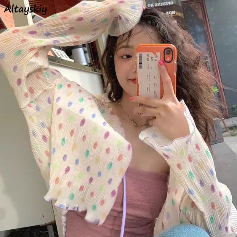 

Sun-proof Blouses Women Breathable Summer Leisure Polka Dot Lace-up Flare Sleeve Students All-match Simple Popular Chic Holiday