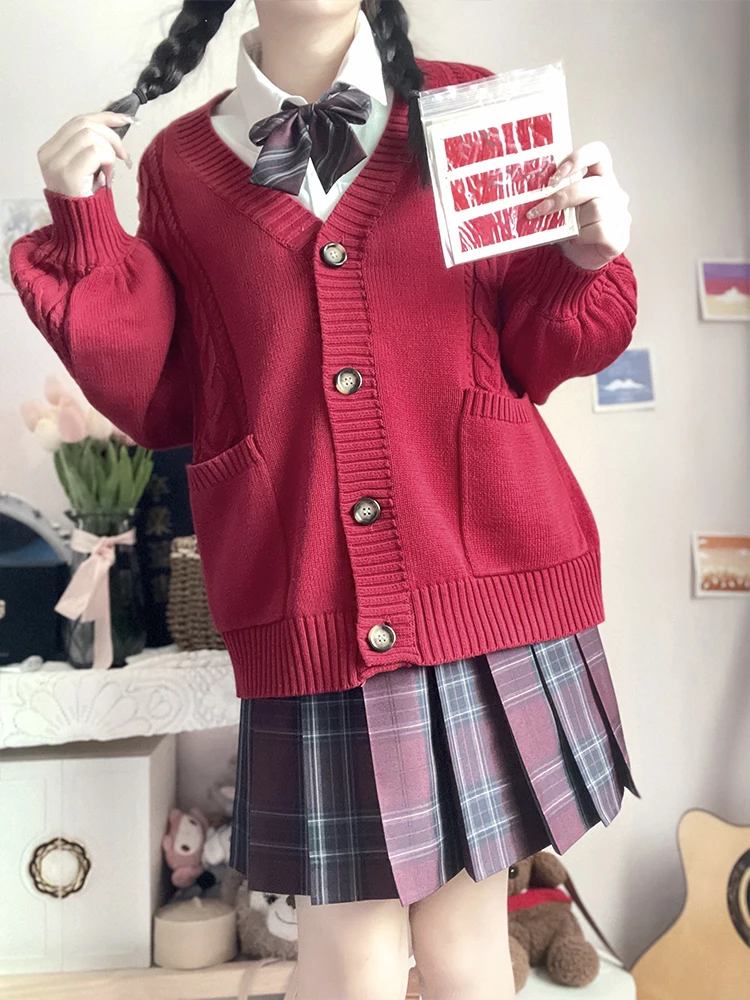 Haiyue Socie JK Вязаная верхняя одежда Твист новогодний красный свитер Рождественская