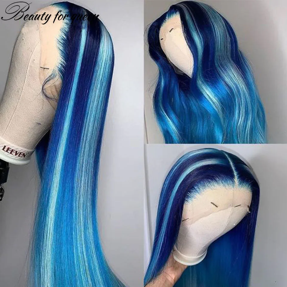 

Straight Blue 4x4 Lace Closure Wigs For Women 150% Lace Front Human Hair Wig Transparent Lace Frontal Wigs Body Wave Pre Plucked