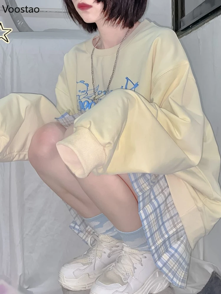 Осенние японские толстовки Lolita Kawaii с принтом медведя милые свободные свитшоты JK