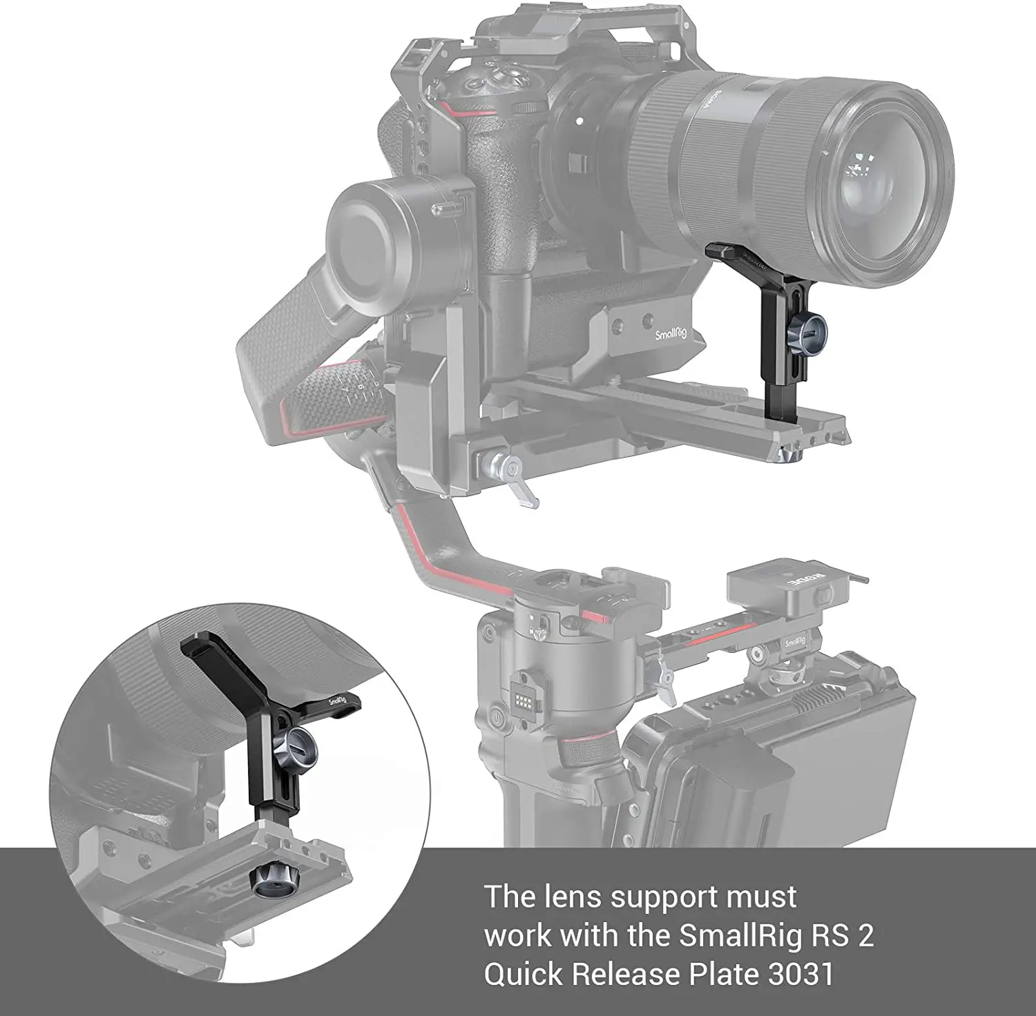 Увеличенный кронштейн для камеры SmallRig регулируемый по высоте только DJI RS 2/DJI RS2