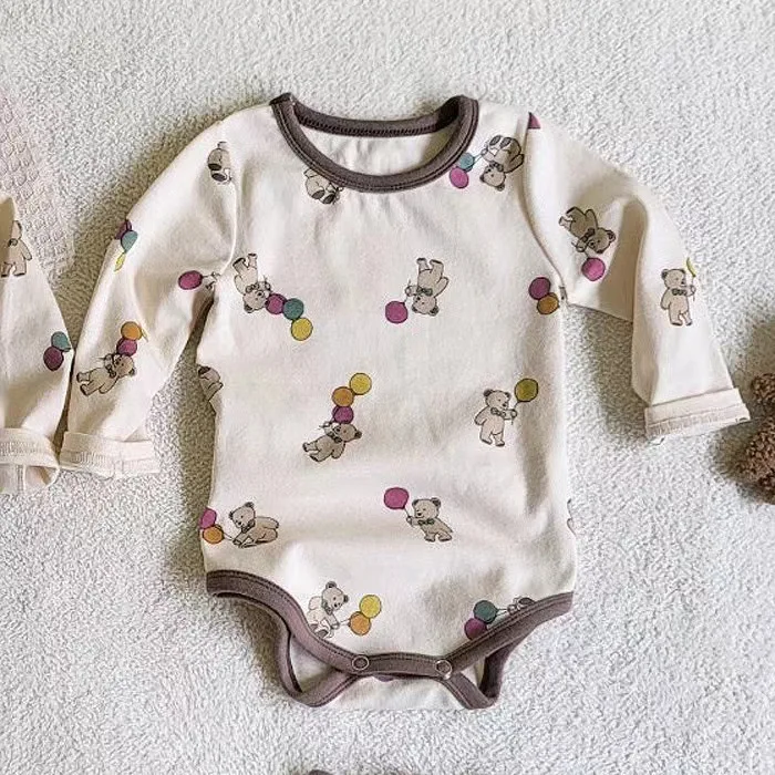 2022 New Baby Cute Bear Print Long Sleeve Cotton Bodysuit Fashion Newborn Toddler Cartoon Jumpsuit Girl Baby Boy Outfits