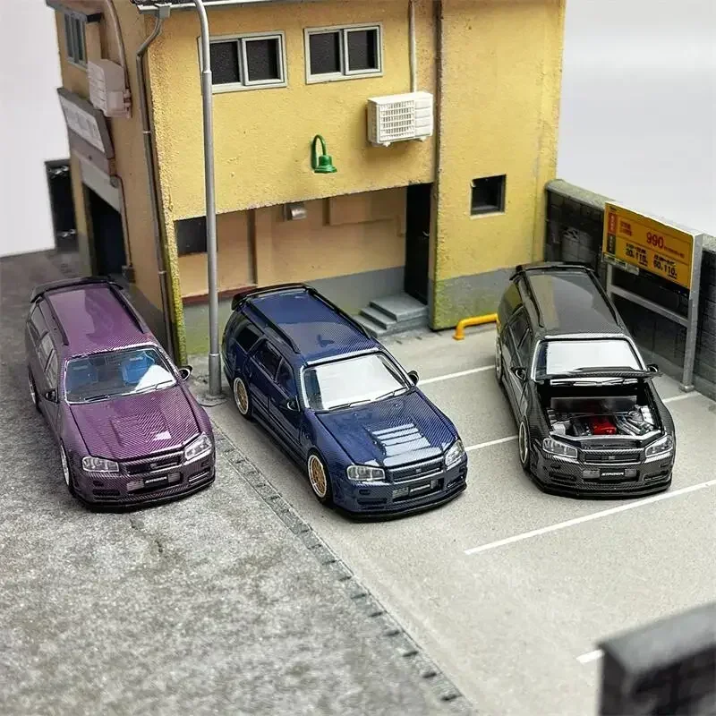 ZOOM 1:64 R34 Stagea Full Carbon Черный/Синий/Фиолетовый Limited499 Литая под давлением модель