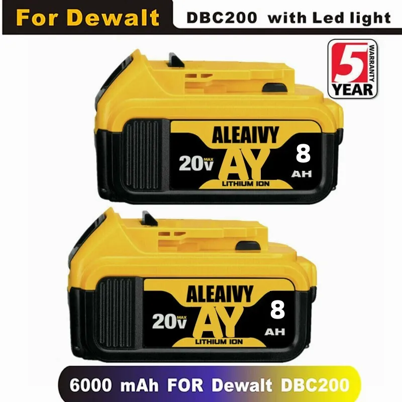 

DCB200 20V 8Ah Replaceable Li-ion Battery Compatible with Dewalt 18 Volt MAX AY Power Tools 18650 Lithium Batteries