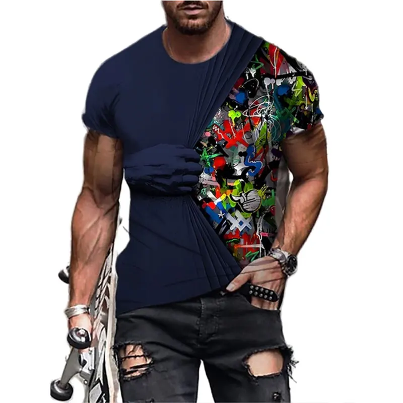 

2022 Summer Men's T-Shirt Summer Men's Street Style Round Neck Shirt Fashion Print Short Sleeve Skull Printed Top