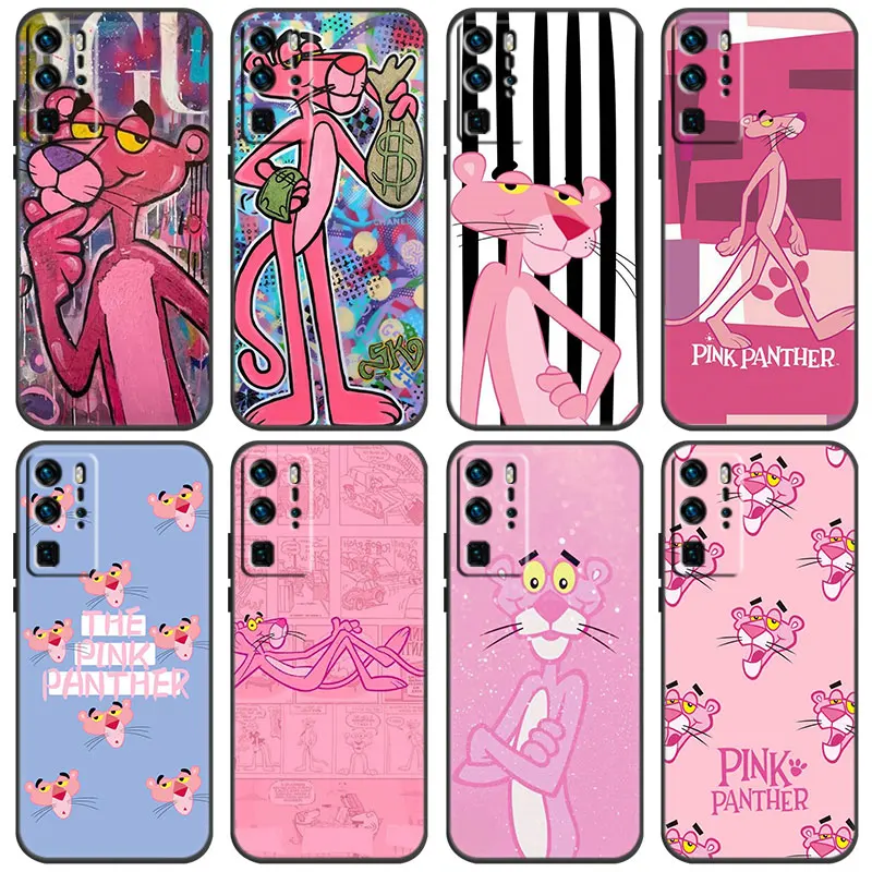 Милый мультяшный чехол с розовой пантерой для Huawei P Smart Z S 2021 2020 2019 2018 P50 P40 P30 P20 Pro P10 P9 P8 Lite 2017, черный, мягкий