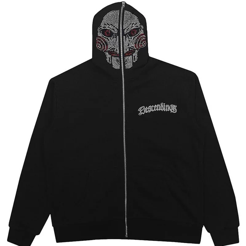 

Halloween clothing gothic wind new American autumn and winter men and women Y2K trend rhinestone loose hooded cardigan hoodie