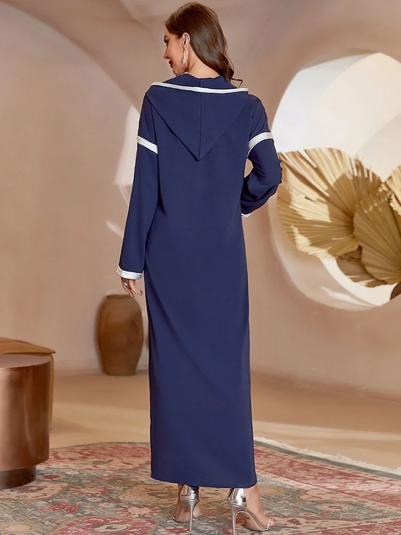 Tassel Hooded Abaya Long Dress Women Gandoura Muslim Hijab Robe Islam Dubai Moroccan Kaftan Navy Blue Abayas 2022 Djellaba