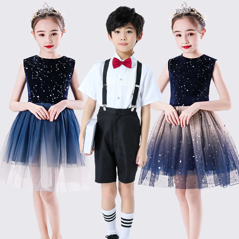 

Children's Pengpeng Yarn Skirt Performance Clothing for Children's Day, Male and Female Primary and Secondary School Choir Dance