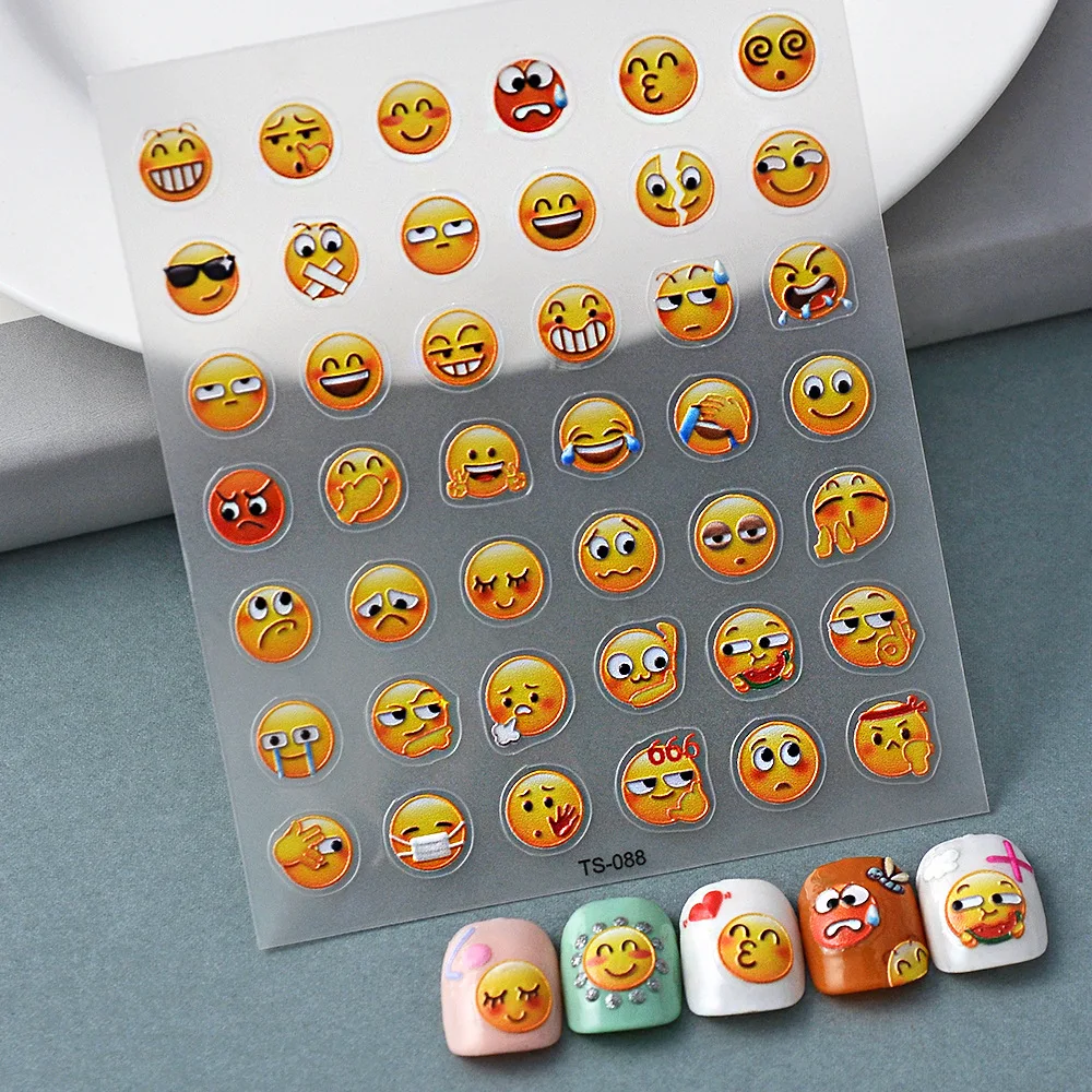 

5D Embossed Nail Art Stickers Yellow Smiley Face Patterned Design Decorative Slider Manicure Stickers Nail Tips Supplies