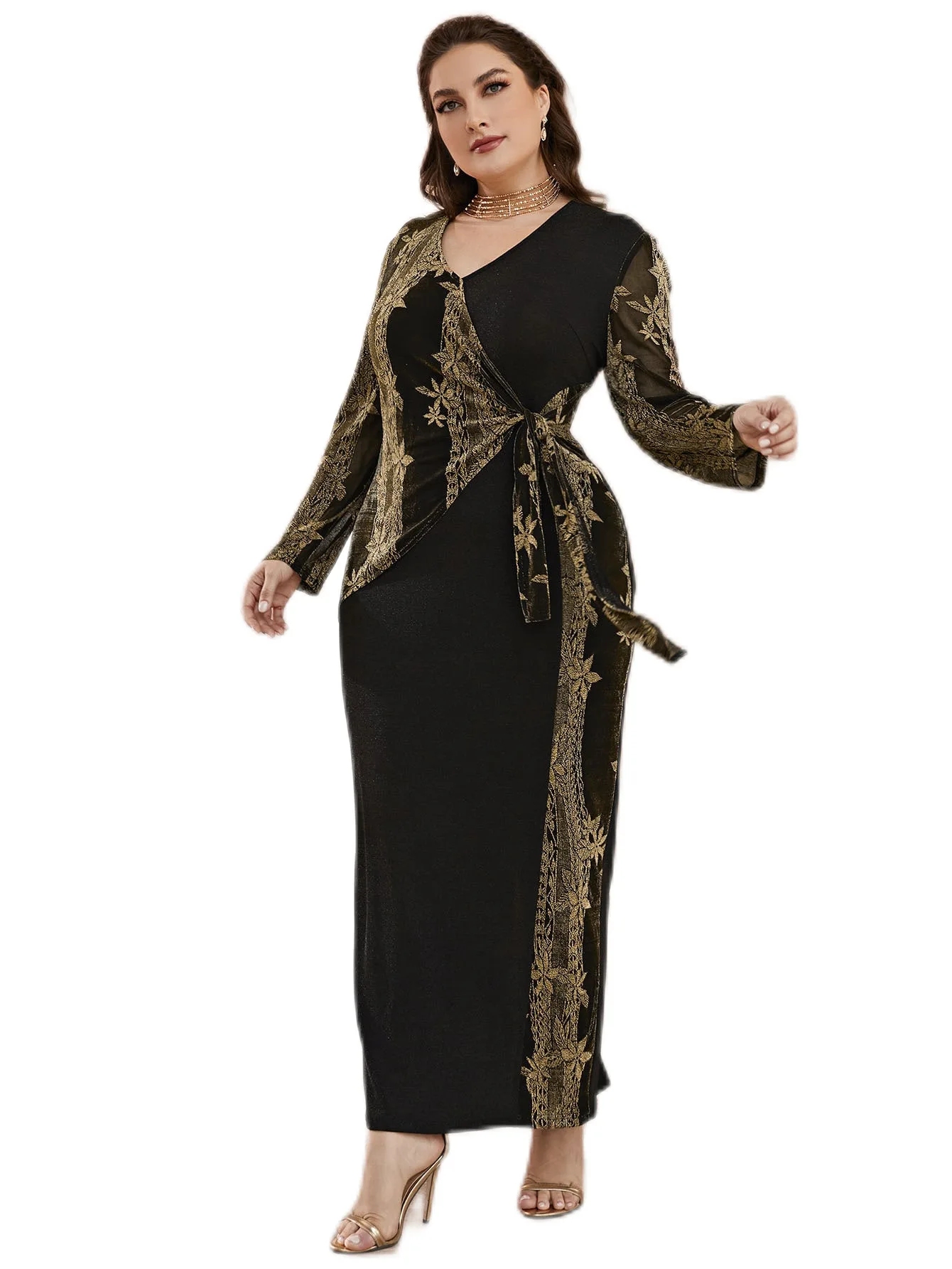 Women Plus Size Large Maxi Dresses 2023 Autumn Winter Long Sleeve Chic Elegant Muslim Turkish Party Evening Robe Clothing