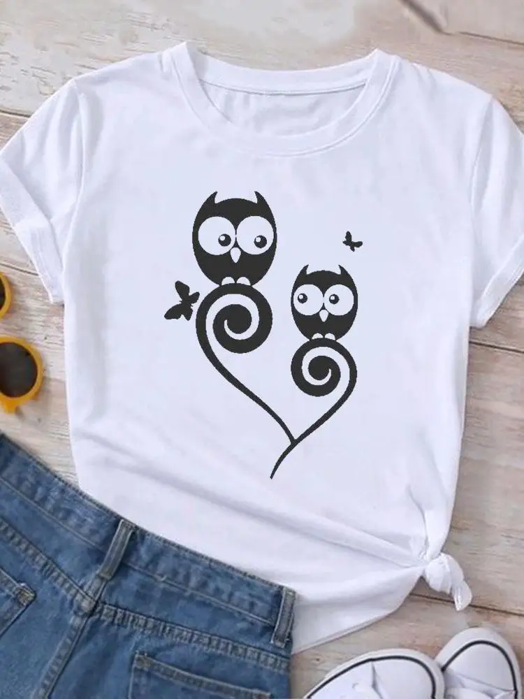 

Casual Clothing Owl Lovely Cute 90s Summer Graphic T Shirt Short Sleeve Women Print Fashion Clothes Tee T-shirt Female Top