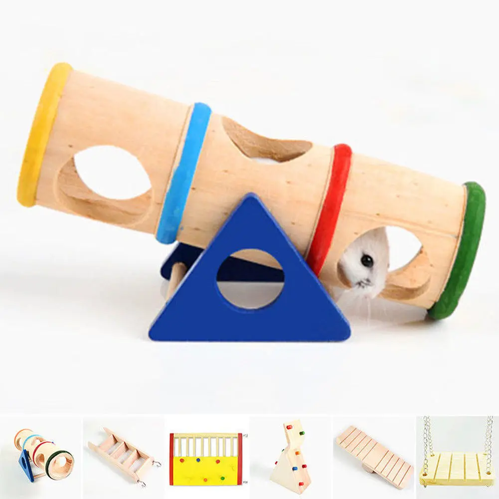 

Wooden Hamster Mouse Tunnel Tube Toy Hamster Cage Toy Seesaw Pet Wooden Home Small Animal Rat Mice House Play Swing Rat Toys