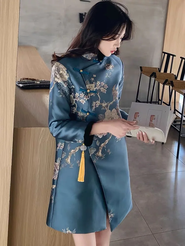 Boutique Chinese Spring Festival Party Dress Winter Padded Qipao