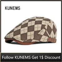 kunems fashionable check newsboy hats boina casual hat for man flat caps spring and autumn dad cap unisex gorros
