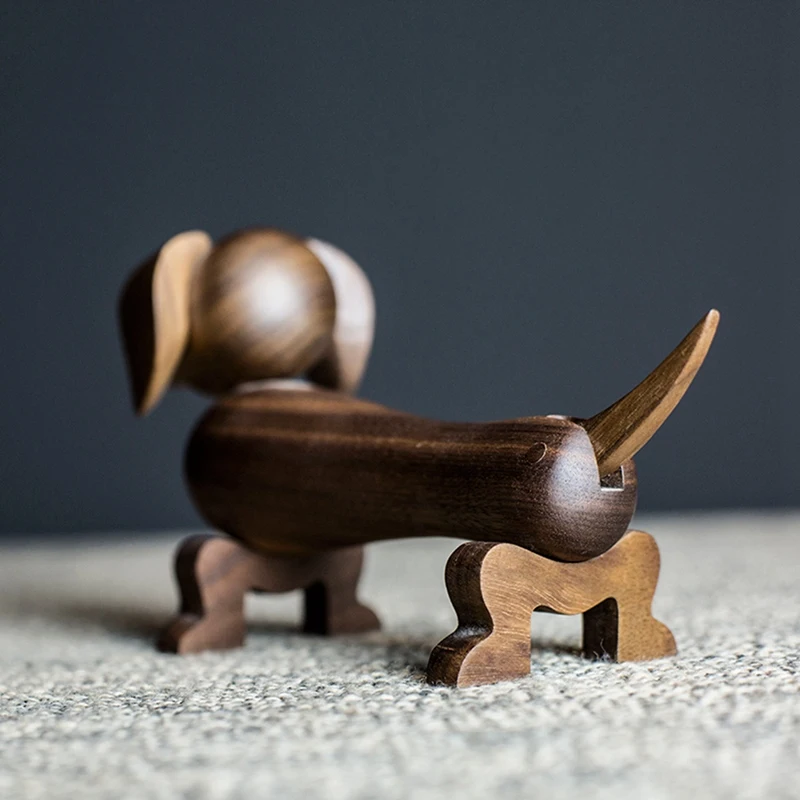 

HOT-Walnut Sausage Dog Wooden Dog Home Car Decorations Birthday Gift Ornaments