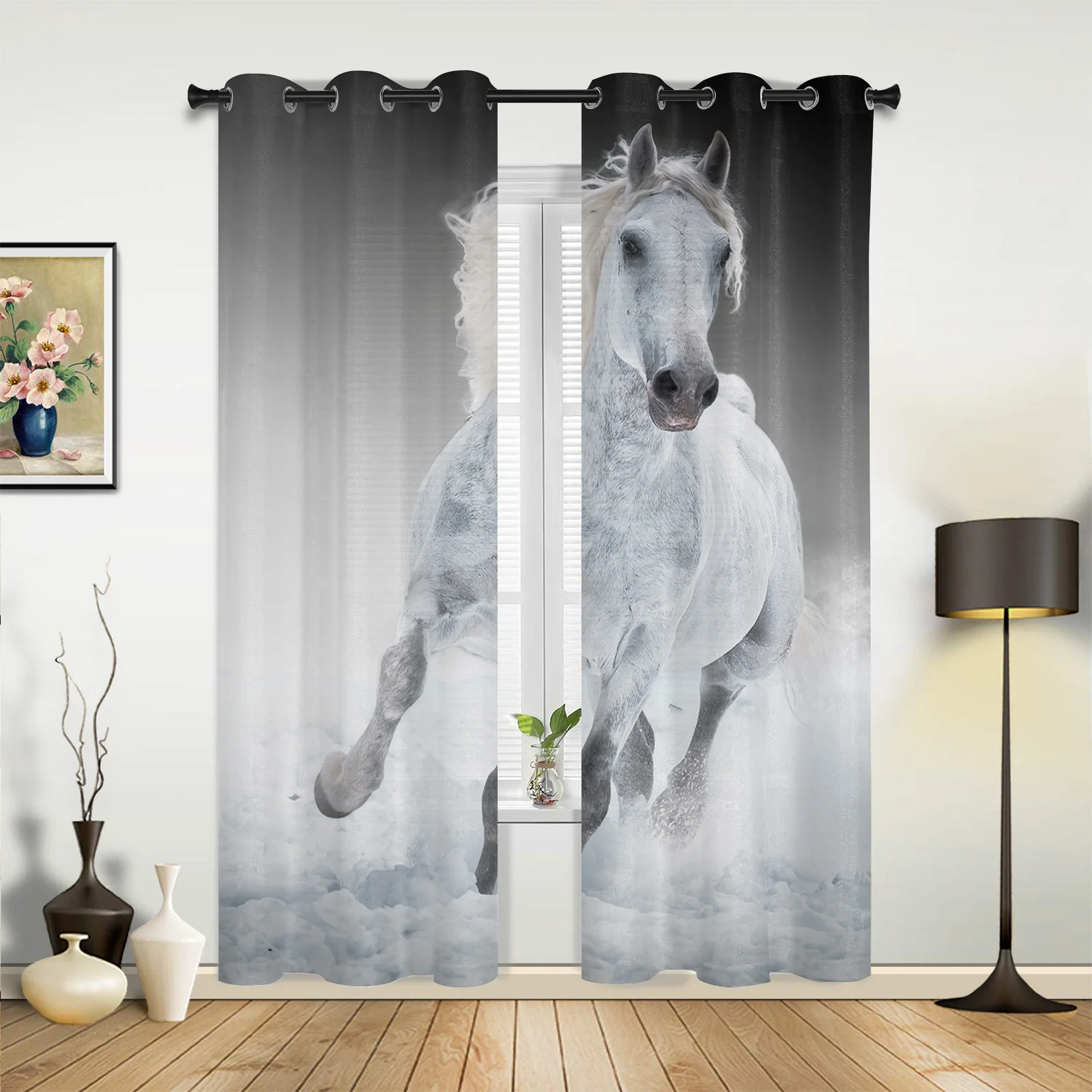 

White Horse Wild Animals Curtains for Bedroom Living Room Drapes Kitchen Children's Room Window Curtain Modern Home Decor