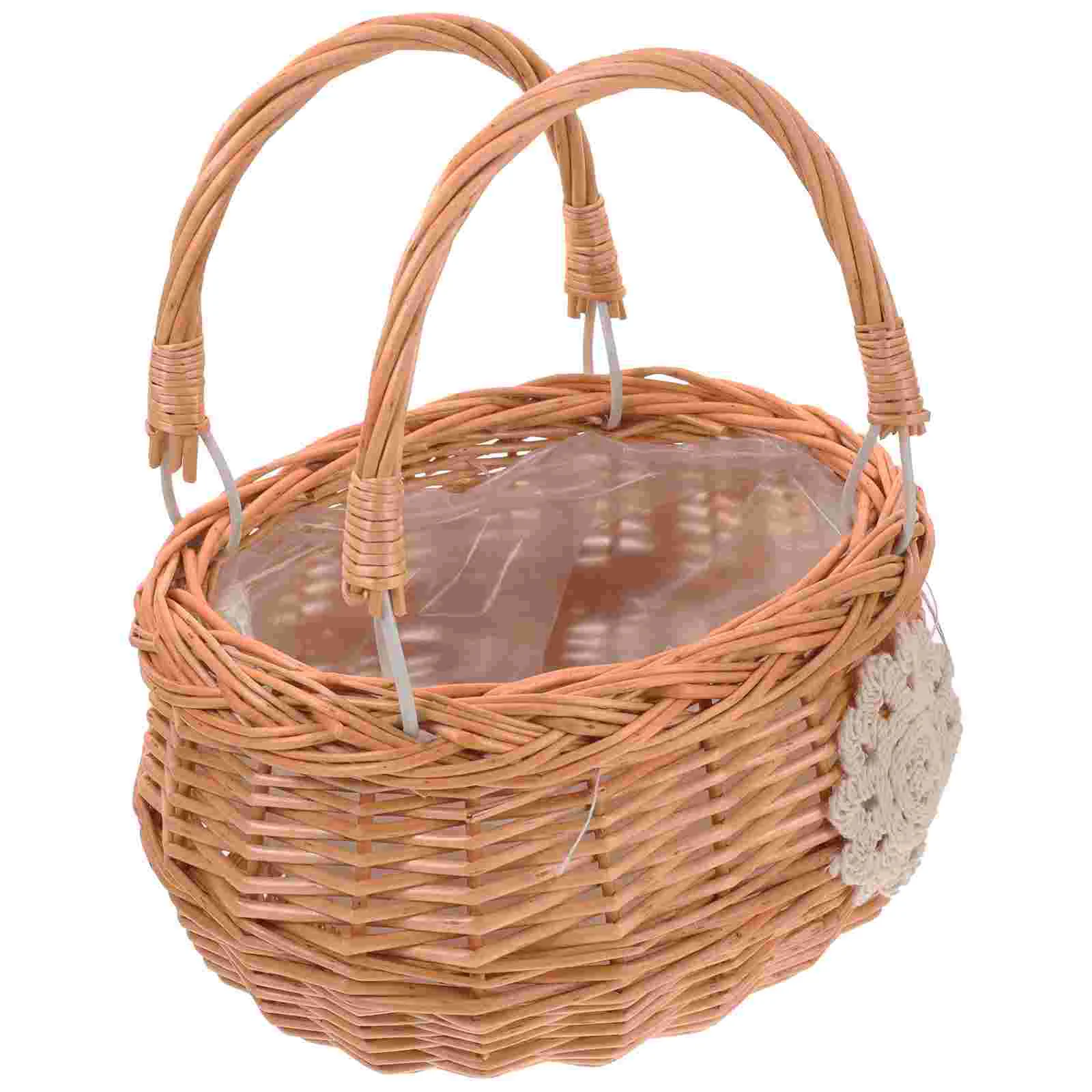 

Basket Picnic Woven Wicker Rattan Flower Baskets Storage Handle Easter Eggs Hamper Candy Vegetable Fruit Market Mini Gift