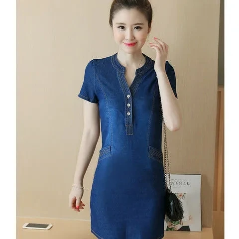 Женское джинсовое платье с коротким рукавом повседневное облегающее короткое из