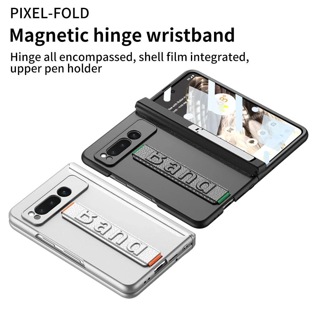 Magnetic Hinge Case For Google Pixel Fold Wrist Strap 360 Full Protector Kickstand Cover For Pixel Fold Shockproof Armor Cases