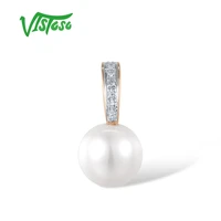 vistoso authentic 14k 585 rose gold pendant for women sparkling diamond fresh water white pearl daily wear fine elegant jewelry