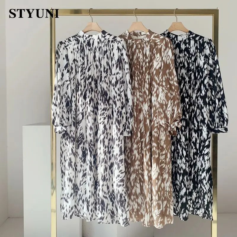 Женское шифоновое платье с винтажным принтом весеннее Плиссированное